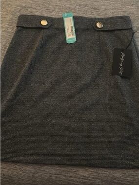 Textured Charcoal Mini Skirt with Gold-Tone Buttons